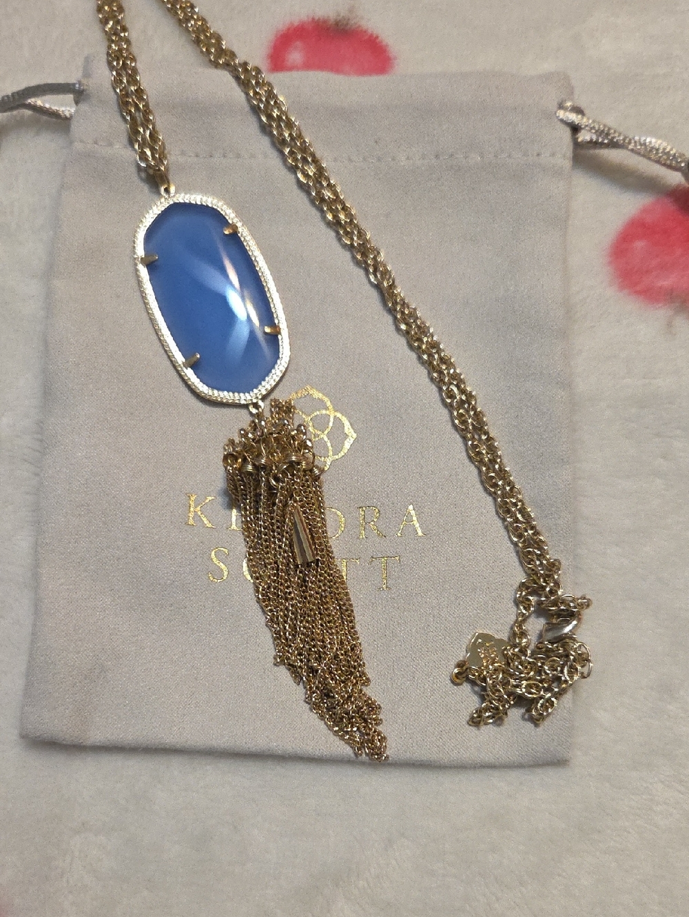 Kendra Scott Blue Glass Gold Tassel Pendant Necklace